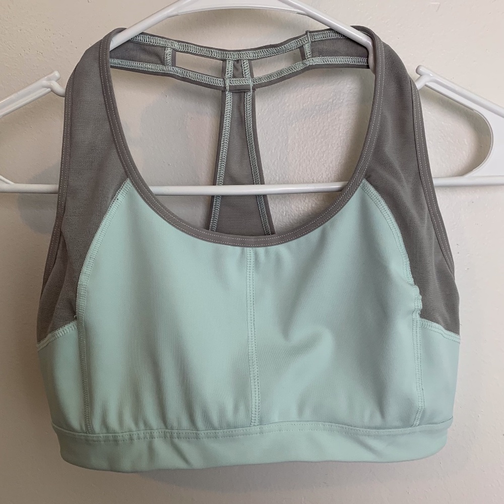 Athleta Light Blue & Gray T-Back Sports Bra